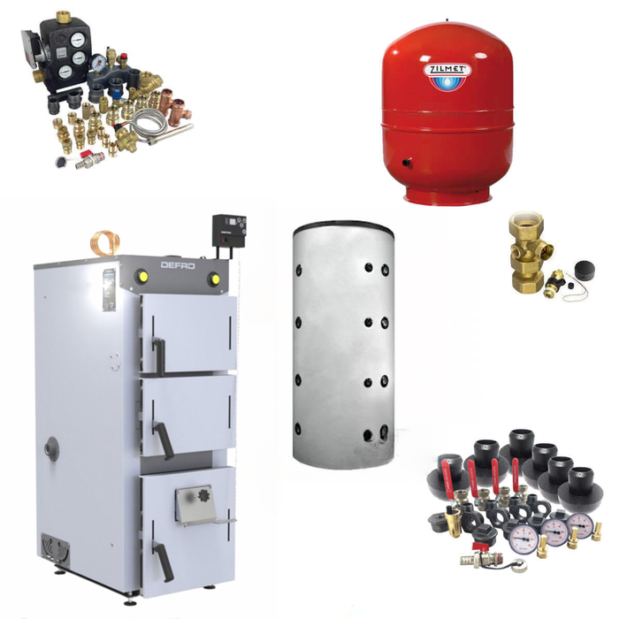 Defro Firewood 15 kW Komplettpaket mit Pufferspeicher, Ventilen und Zubehör für effiziente Heizsysteme 🛠️🔥