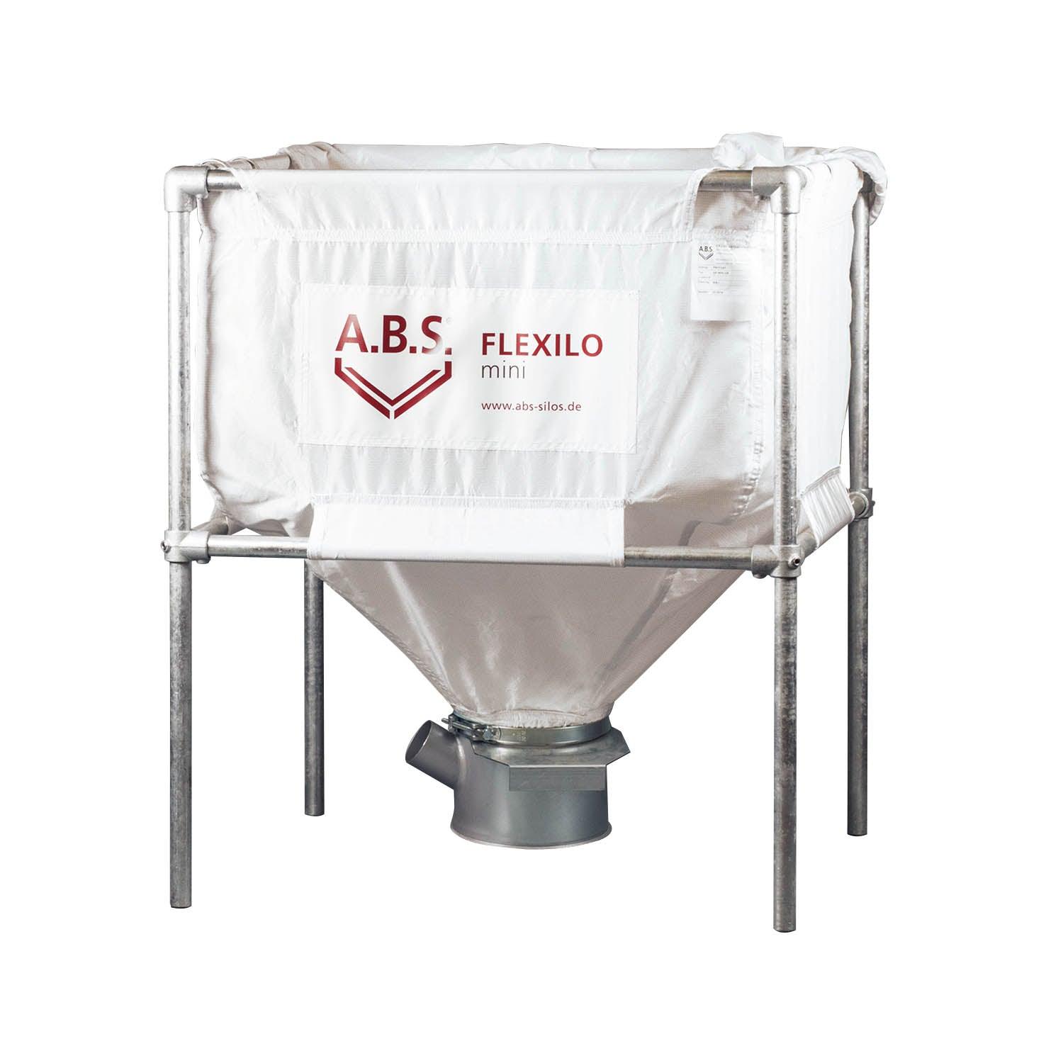 Weiße flexible Pelletsilo mit Metallrahmen, Flexilo® Mini mit Absaugtopf Schneckenkasten