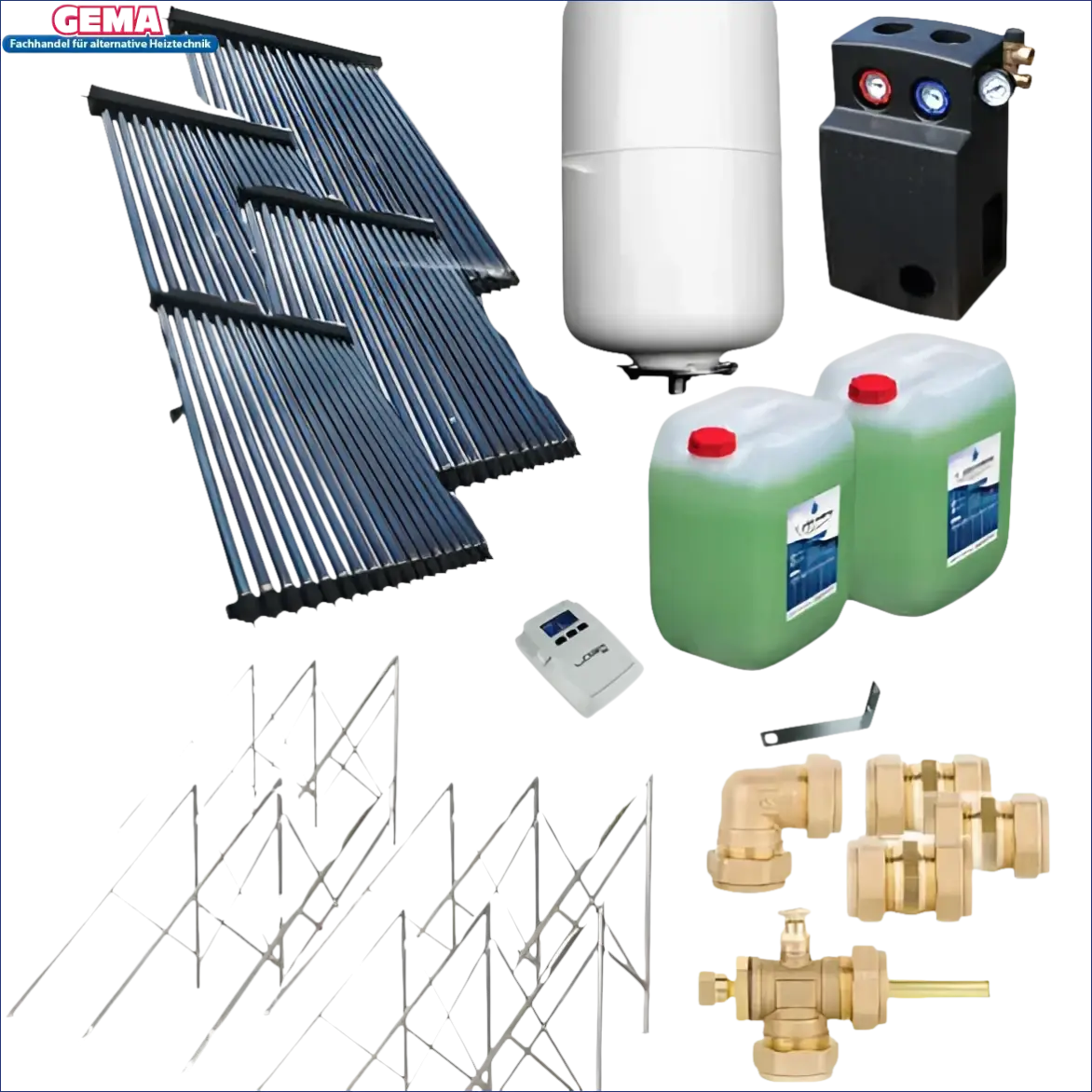 Solarpaket Röhrenkollektor HP22 Flachdach mit Sonnenkollektoren und Sunex Solarstation