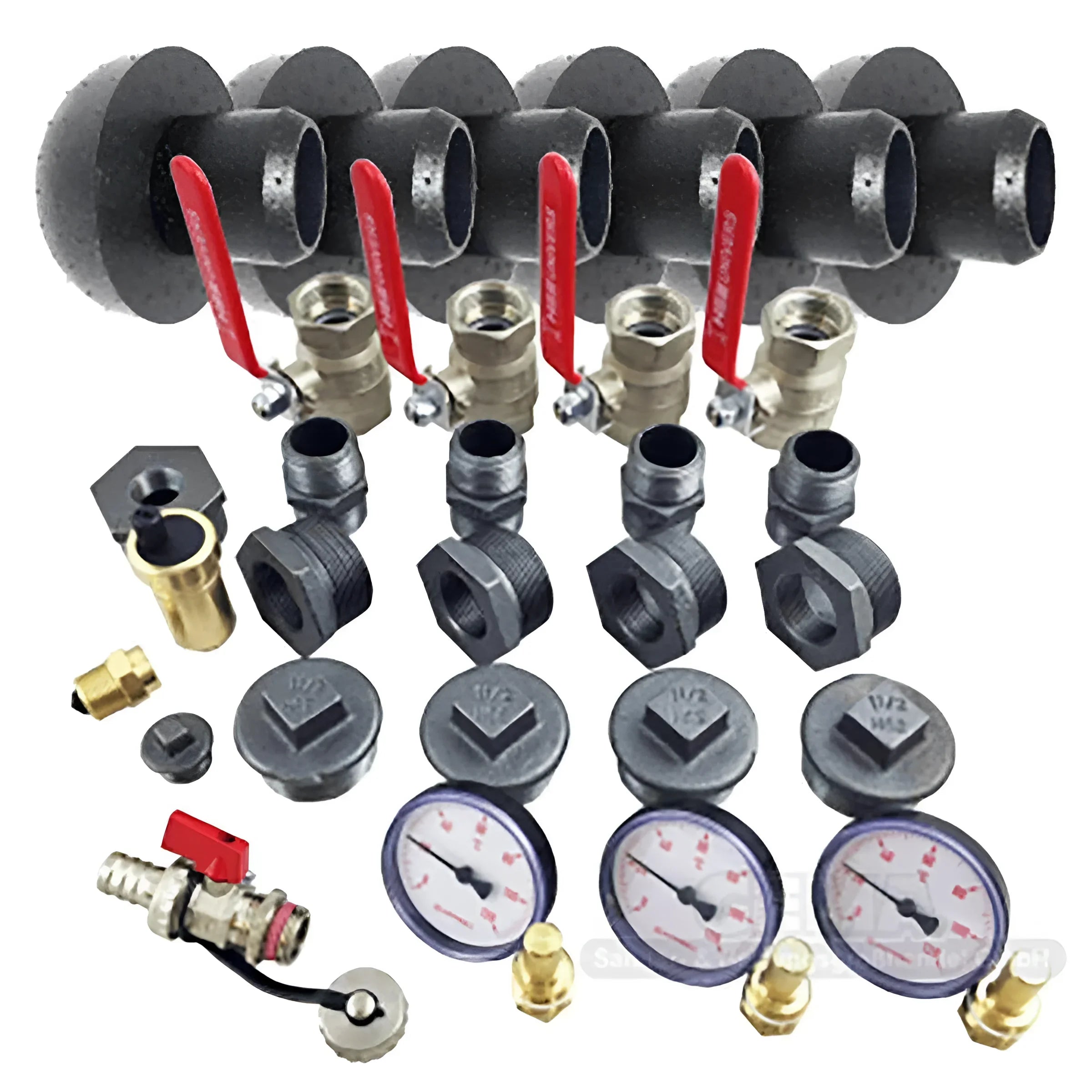 Verschiedene Armaturen und Druckmesser für Heizungsinstallationen 🛠️🚰.