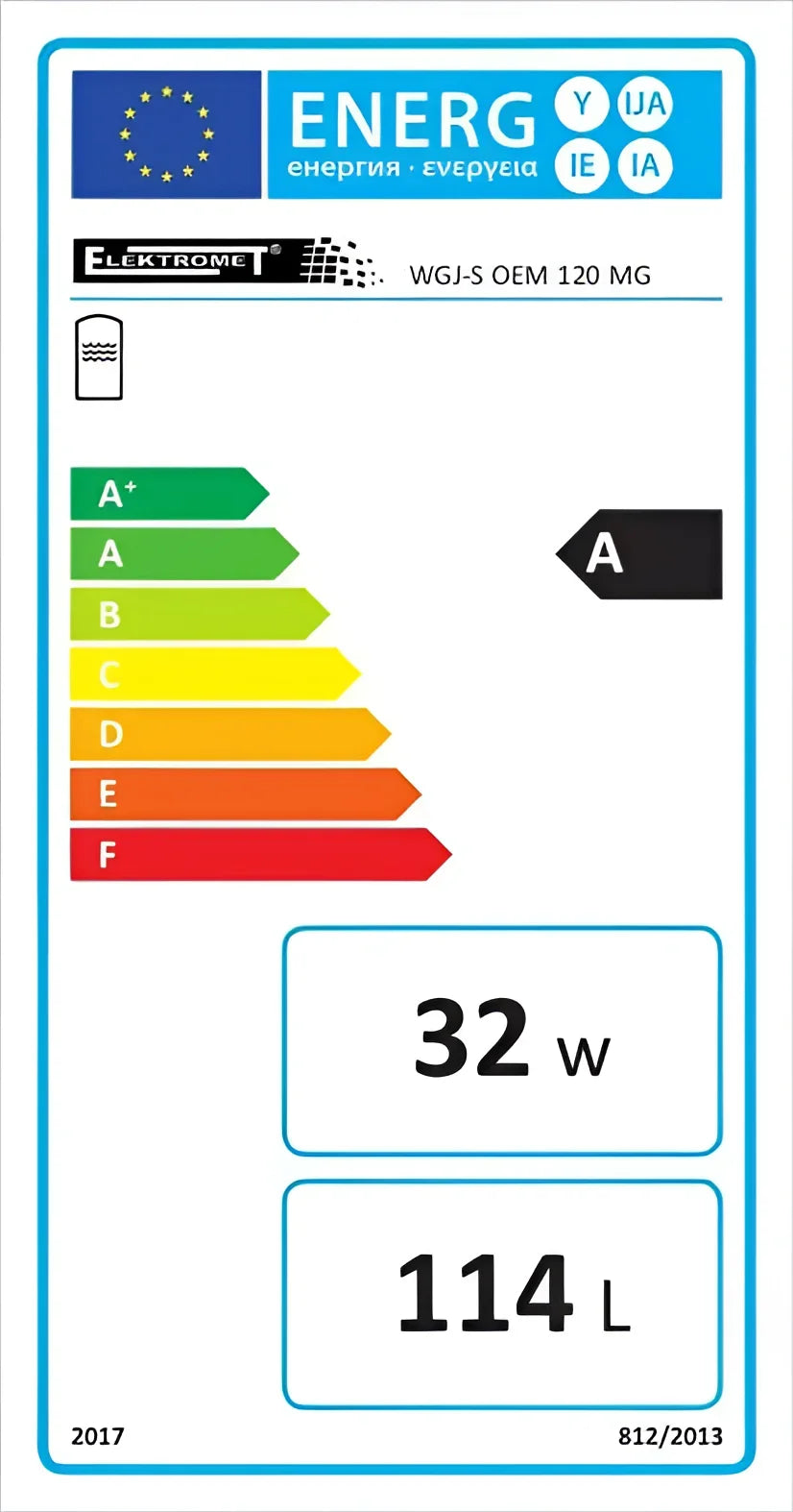 Energieeffizienzlabel für Warmwasserspeicher 120 L mit Incoloy 825 Heizstab