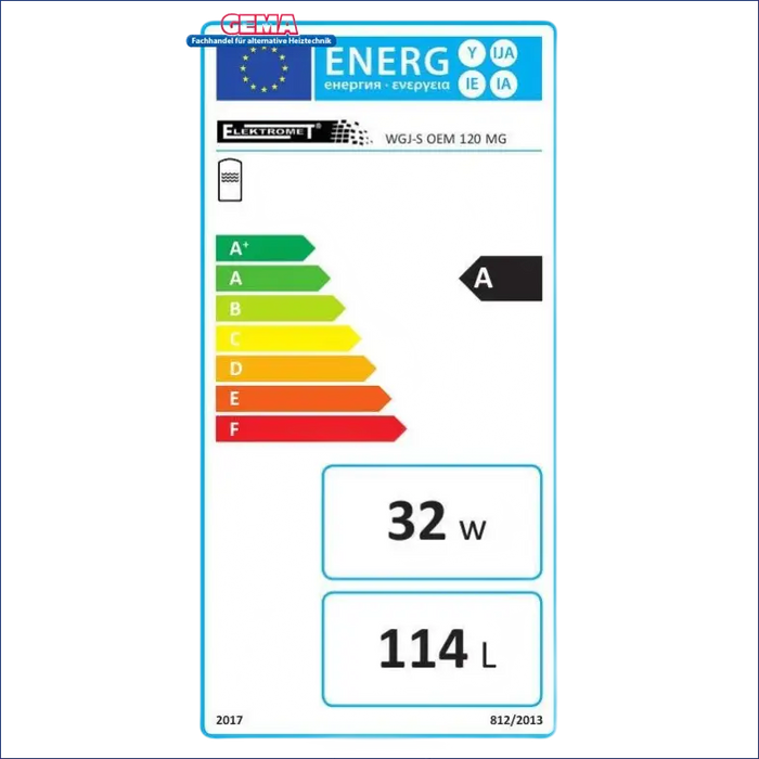 Energieeffizienzlabel auf Warmwasserspeicher 120 L mit Incoloy 825 Heizstab 3 kW