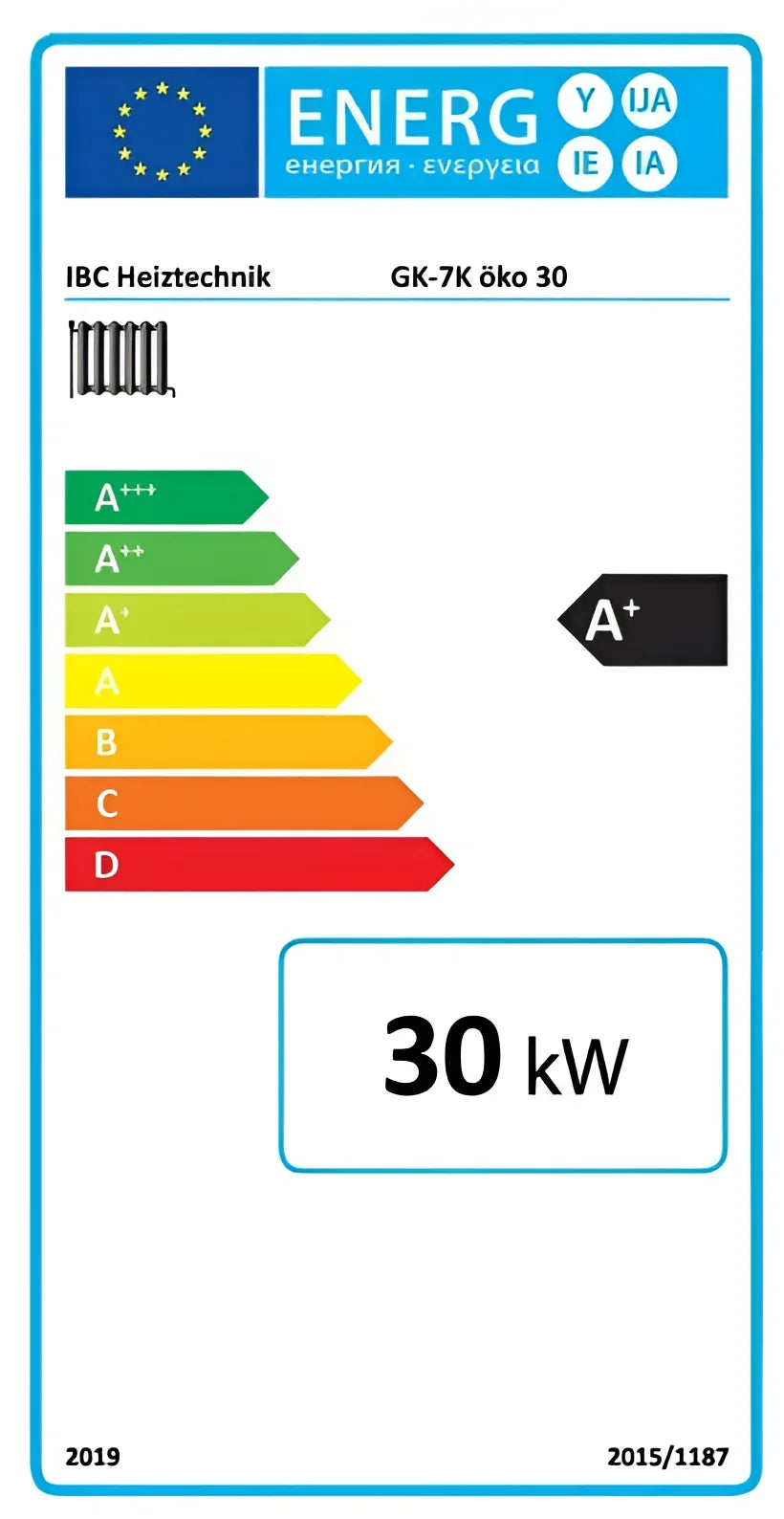 Energieeffizienzlabel für IBC Holzvergaserkessel GK-7k-öko: A+ 30 kW Heiztechnologie 🌍🔥