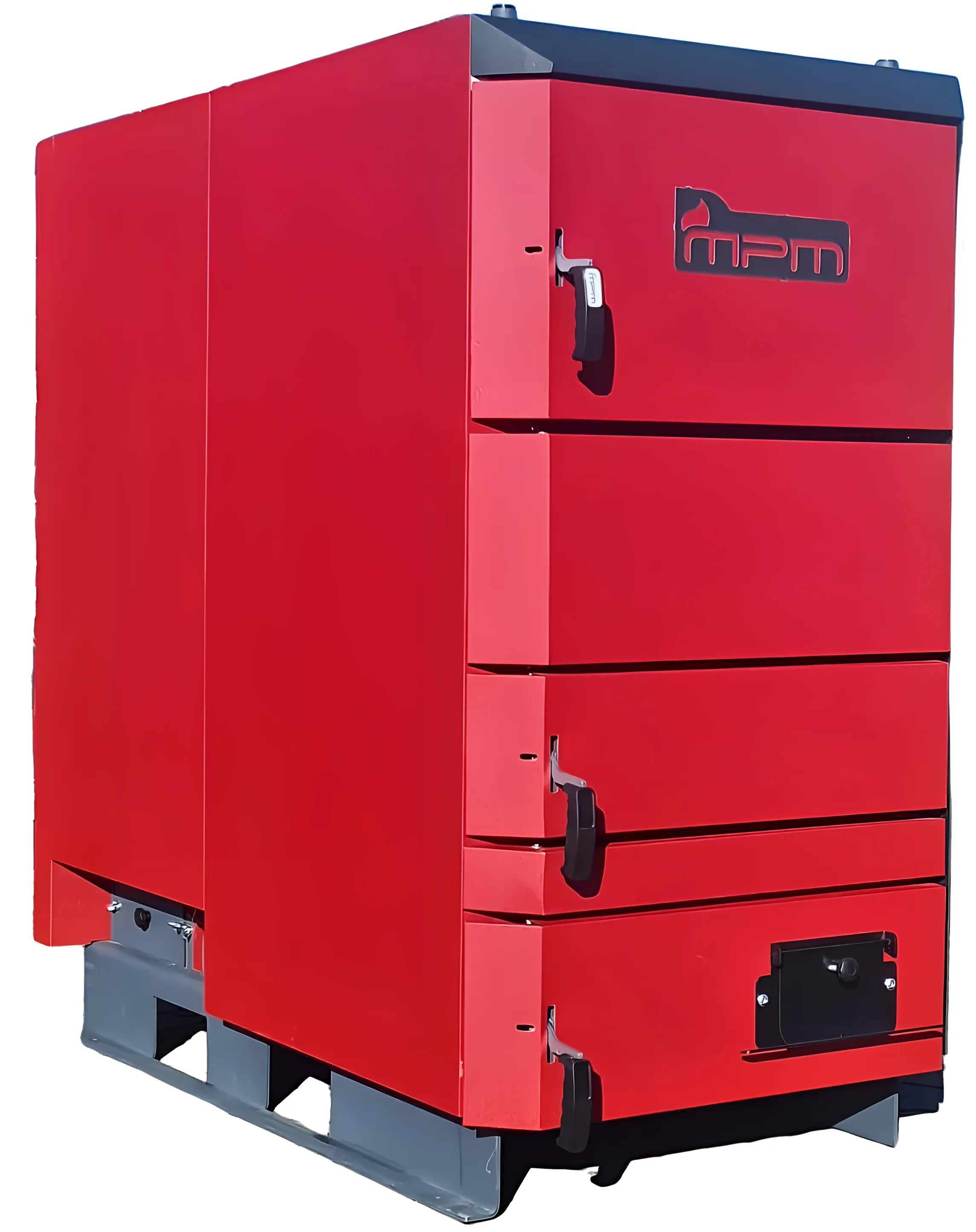 MPM Wood Plus 10 kW 🔥 Holzvergaserkessel in rot, hochwertige polnische Fertigung für effiziente Wärme.