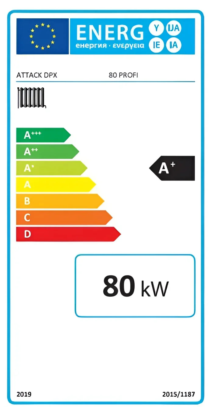 Energieeffizienzlabel für den Heizkessel Holzvergaser Attack DPX Profi 80 kW