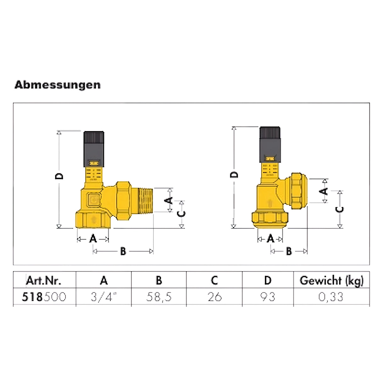 Justerbar differenstrykaflastningsventil med gradskala