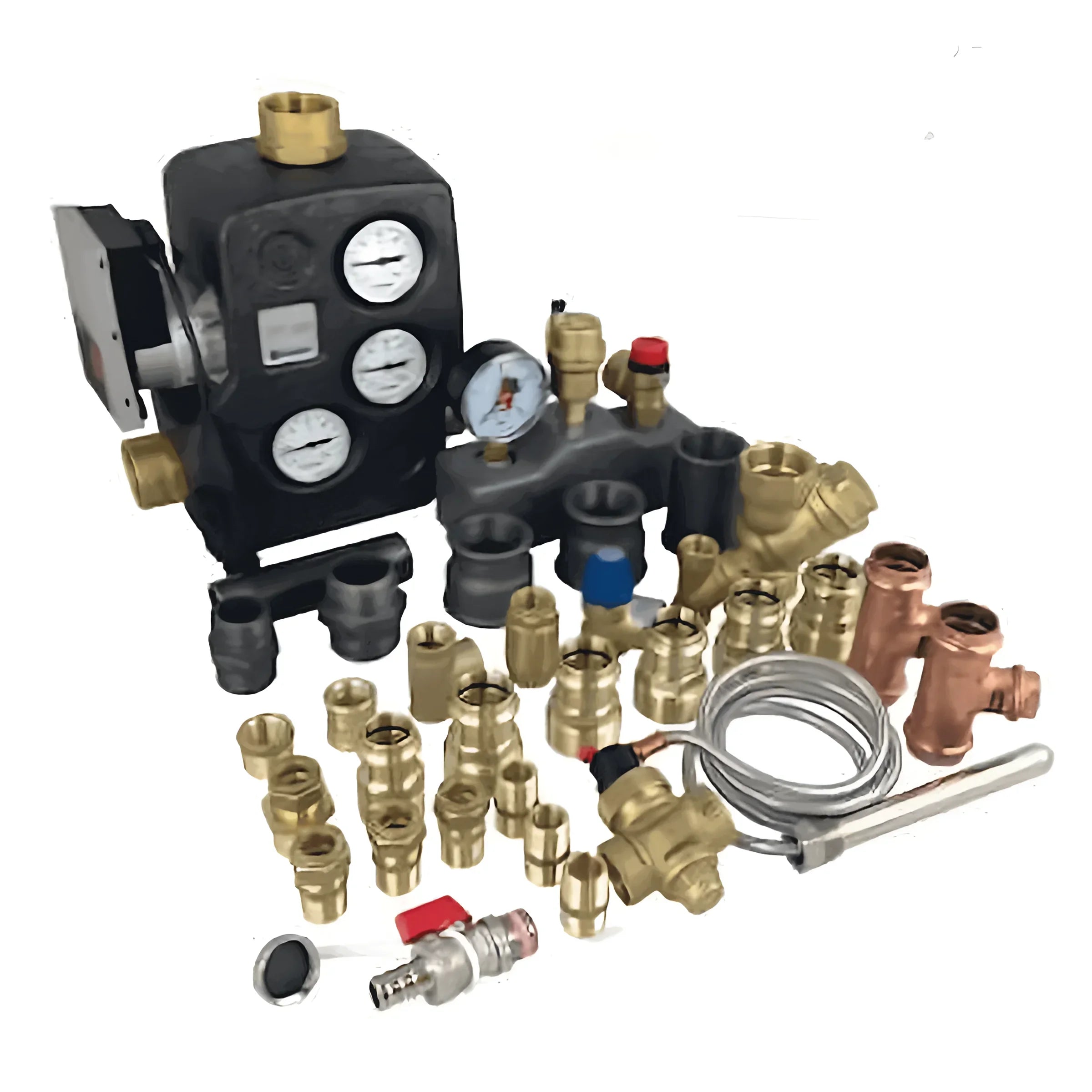 Plumbing and heating components im Anschlusspaket Atmos GSP bis 30 kW mit Profipress Rotguss und Reduzierstück schwarz