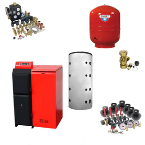 Komplettpaket Thermoflux Pelling Eco 25 kW: 🔥 Pelletkessel, Pufferspeicher, und Zubehör für effizientes Heizen.