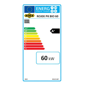 Energieeffizienzlabel für den ROJEK PK BIO 60 Boiler auf dem Holzvergaser ROJEK PK BIO 60 kW