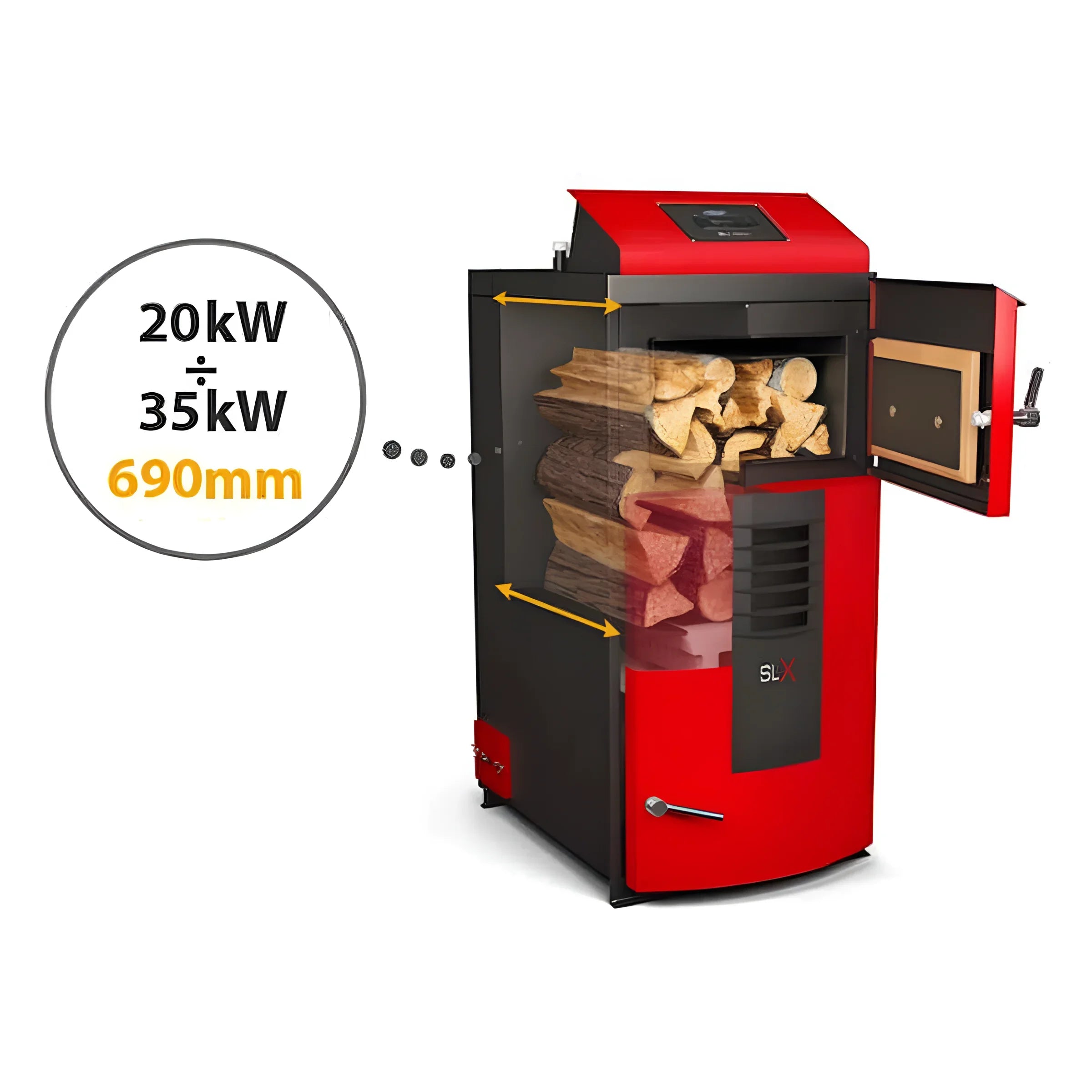 Attack SLX Holzvergaserkessel 🔥, 20kW/35kW Leistung, 690mm groß, effizient und vielseitig für Holz und Pellets! 🌲