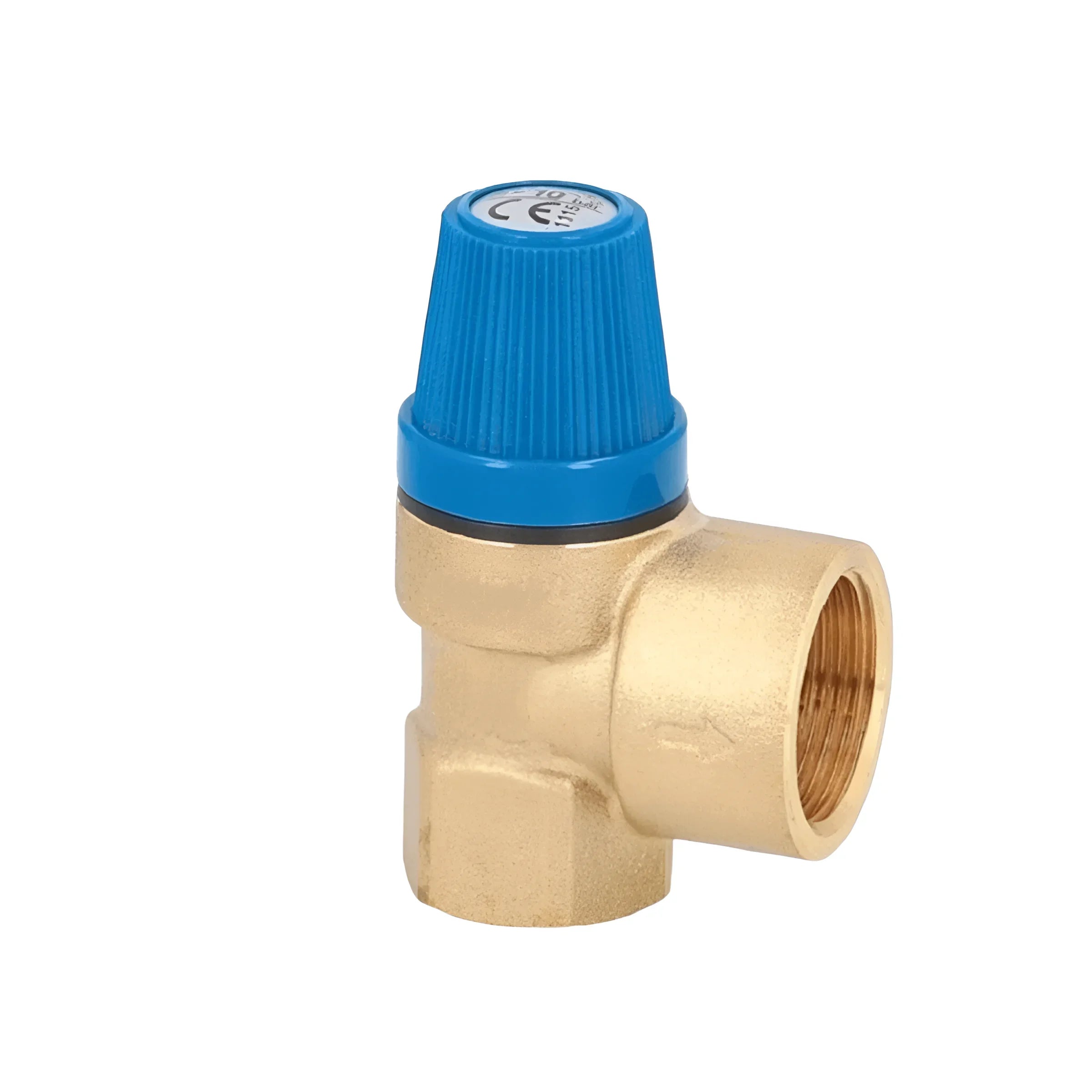Brass valve with blue top for water control 🚰, durable and reliable plumbing component.
