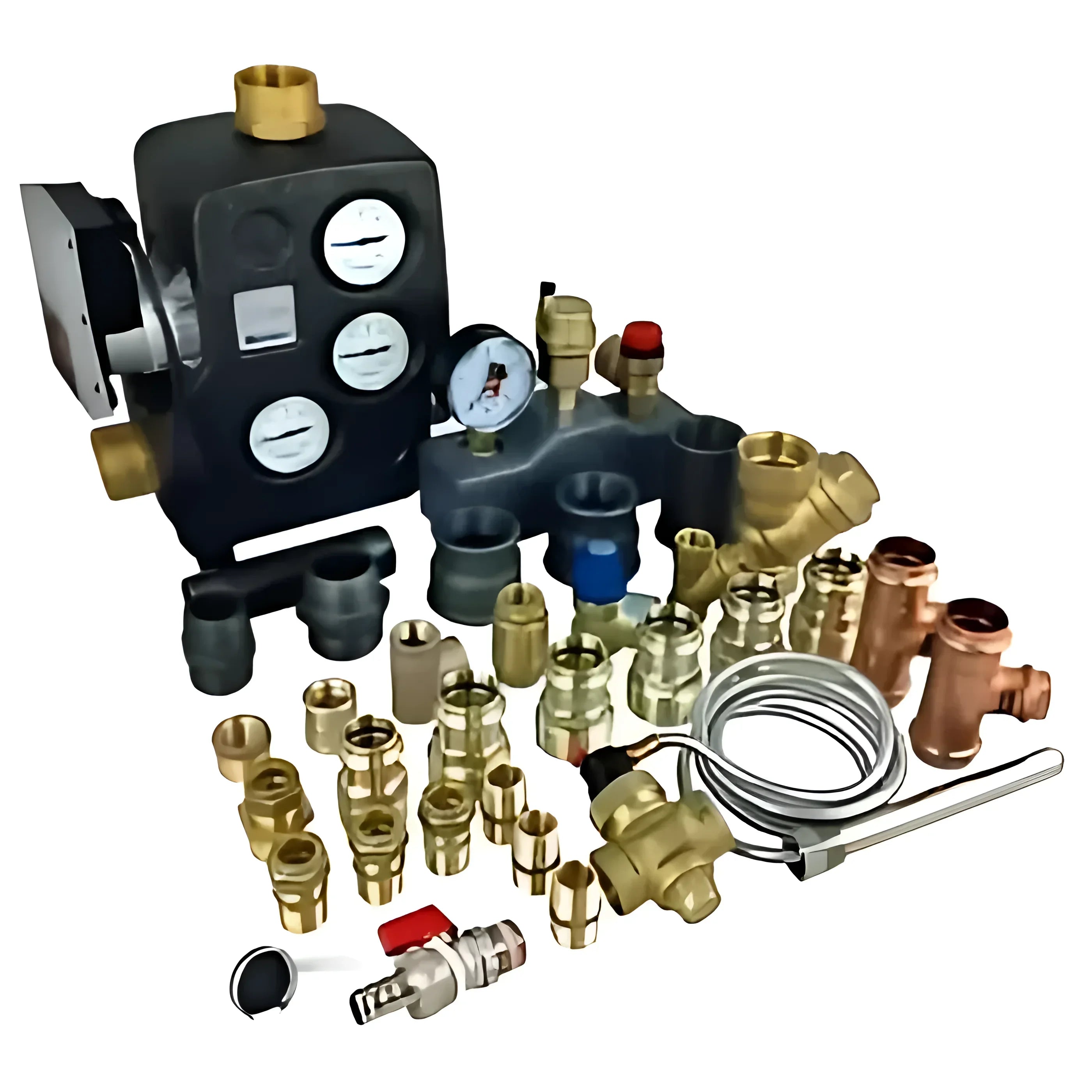 Vielseitiges Heizungszubehör-Set mit Ventilen, Manometern und Verbindungsstücken für effiziente Heizlösungen 🔧💧