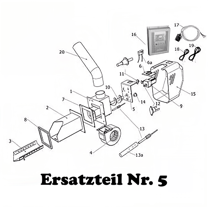 Ersatzteil Nr. 5 für den Ecovarm Pelletbrenner: technische Zeichnung mit Komponenten und Zubehör 🔧🔥
