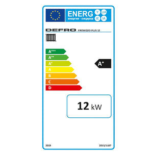 Energieeffizienzlabel für Defro Firewood Plus 12 kW Heizkessel 🔥 mit A+ Bewertung und 12 kW Leistung.