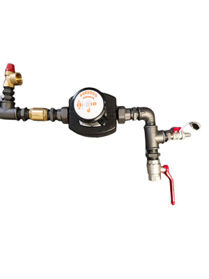 Plumbing assembly with valves and flow meter, Gema Anschlusspaket für Heizmodul