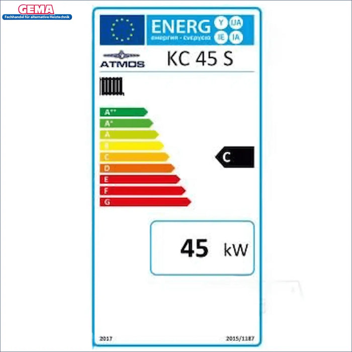 Energieeffizienzlabel für Atmos KC45S Kohlekessel, zeigt C-Klasse, 45 kW,🔋🟢⚪️