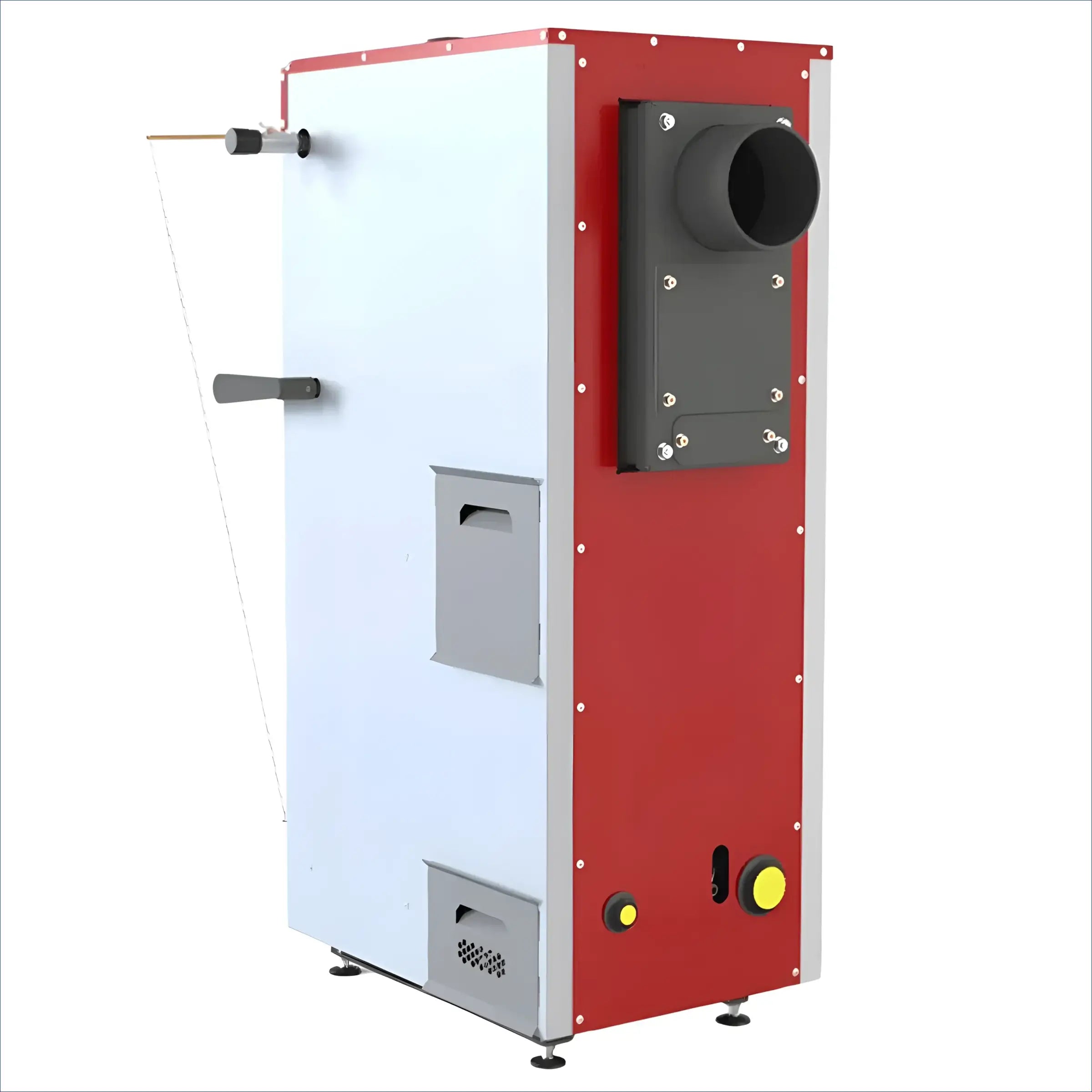Roter und weißer Festbrennstoffkessel Defro DWS 12 kW für effizientes Heizen mit Holz und Kohle