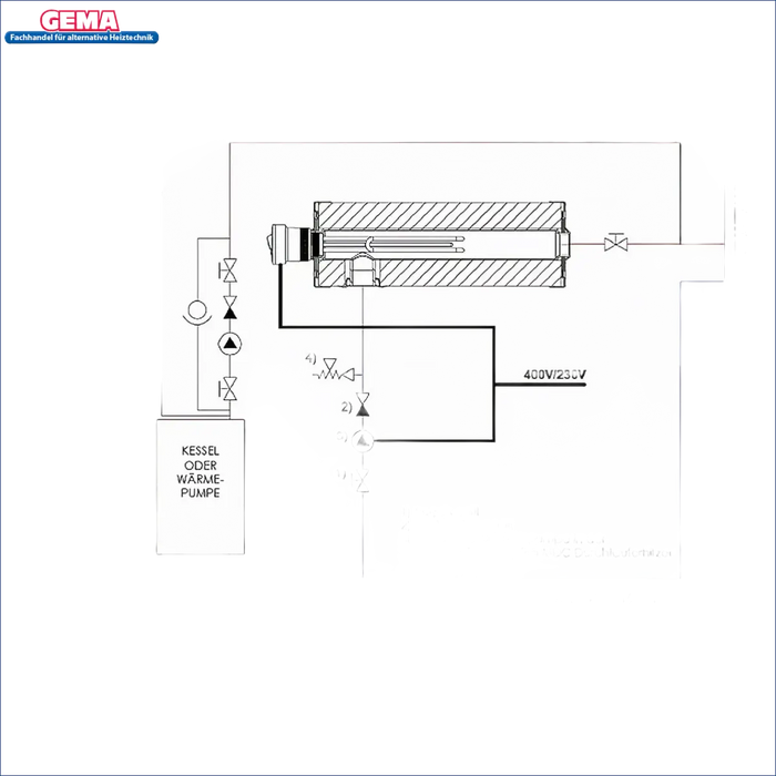 Diagramm des Heizsystems für Durchlauferhitzer MDC 400P inkl. Elektroheizstab 9 kW