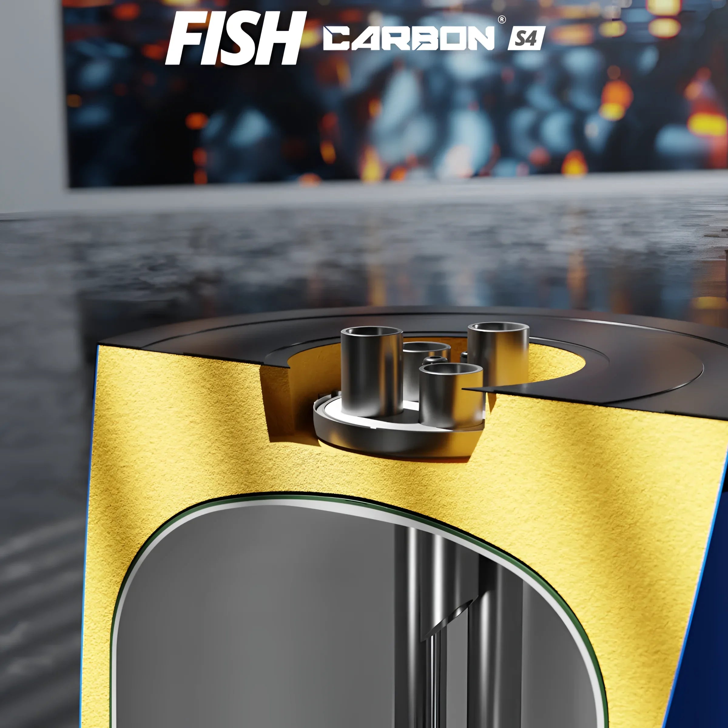Detailaufnahme des Sunex FISH Carbon S4 Trinkwasserspeicher mit Anschlüssen und goldener Oberfläche 💧🔧
