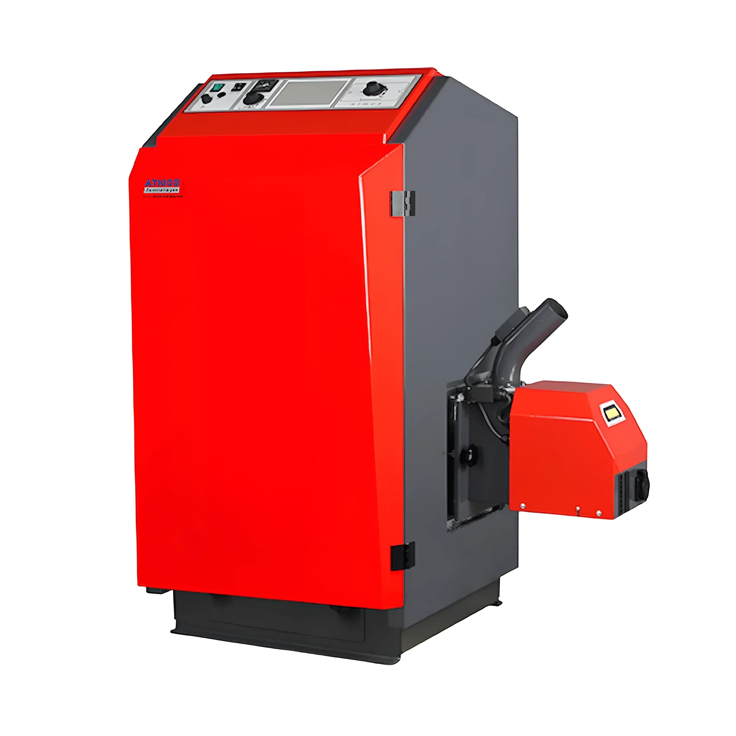 Benutzerfreundlicher 🔥 Pelletkessel Atmos P21 in Rot, kompakt & wartungsfreundlich, ideal für Heizlösungen.