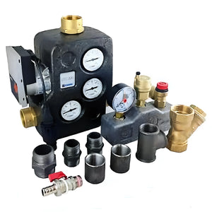 Plumbing manifold mit Anzeigen, Fittings, Anschlussset Thermoflux Pelling ohne Scheitholzrost