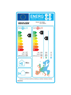 Energieeffizienz-Label der Klimaanlage Keyon Serie mit Frostschutzfunktion und Modell YAa1FB6