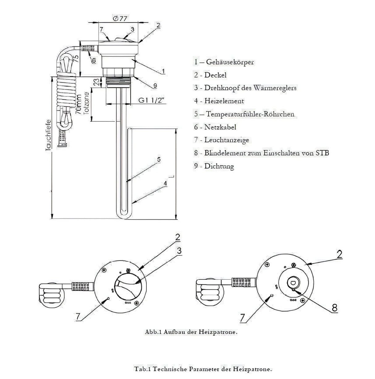 Heizstab Heizpatrone Einschraubheizkörper 3 kW Solar Speicher - GEMA Shop