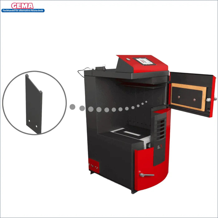 Attack SLX Lambda 25 kW Holzvergaser mit geöffnetem Türdesign für einfache Nutzung und effiziente Heiztechnik 🔥🏡