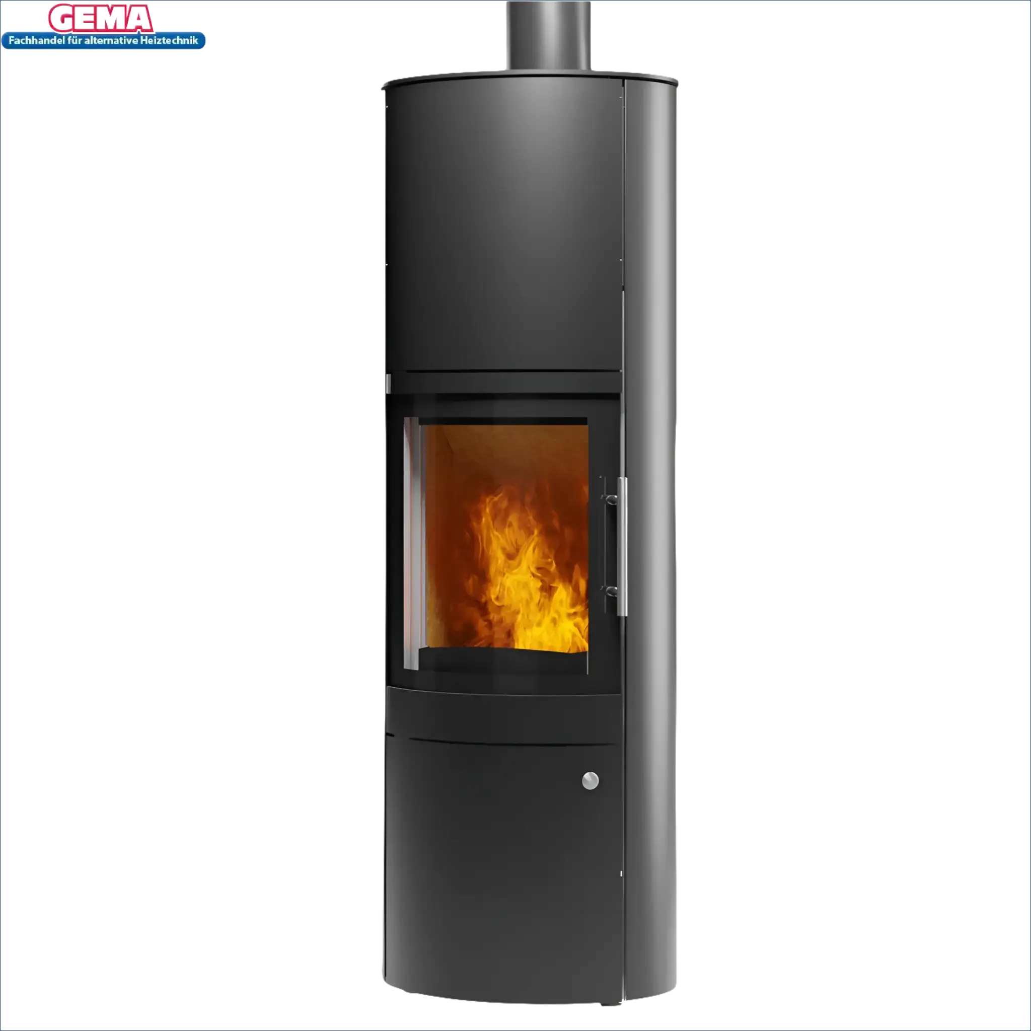 Schwarzer Kaminofen Leo von Königshütte 5 kW mit sichtbaren Flammen, Rauchrohranschluss erfolgt