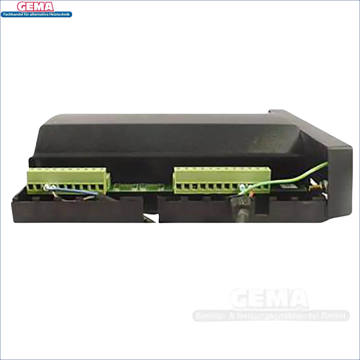 Schwarze elektronische Steuerungskastense mit grünen Terminalblöcken für Kesselsteuerung Luksus Eko PID Dynamic