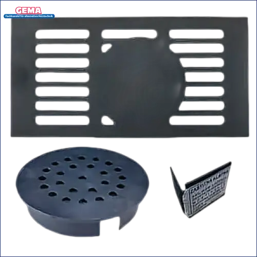 Schwarze Metall-Drainageabdeckung im Produkt Scheitholz Rost Thermoflux Pelling