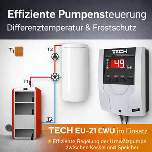 TECH EU-21 CWU Pumpensteuerung Umwälzpumpe Kessel Boiler mit Differenztemperatur und Frostschutz