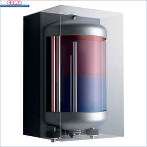 Ansicht eines Cutaway-Modells der Vaillant Ecotec Plus Gastherme mit Speicher und Heizungsregler Sensocomfort VRC