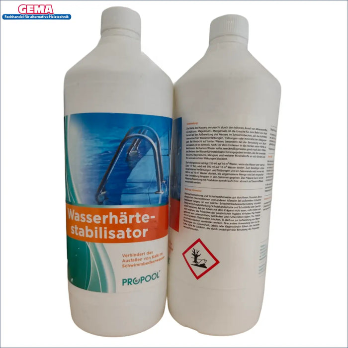 Wasserhärtestabilisator-Flasche für klares Poolwasser 🌊💧, schützt gegen Ablagerungen und Verfärbungen.